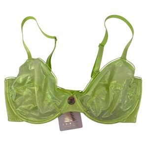 Savage Fenty Rihanna X-rail Foil Space Age Bra Green Size 36DD NEW